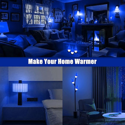 Bestview LED Flame Effect Light Bulbs,3 Modes Flickering Light Bulbs, Smart E12 Chandelier Base Candle Fire Light Bulb for Halloween, Christmas,Party, Porch Indoor&Outdoor Decoration -6 Pack(Blue)