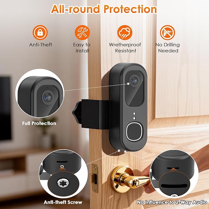 Anti-Theft Doorbell Mount for Arlo Video Doorbell 2K (2nd Gen), Arlo Camera Mount Easy No-Drill Mounting Bracket, Weatherproof Protection for Arlo Doorbell Camera, Ideal for Homes Apartments Rentals