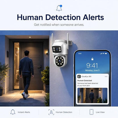 Camcamp 2K Dual Lens PTZ Security Camera Outdoor, WiFi Auto Tracking | 355° Pan-Tilt, Color Night Vision, 2-Way Audio, Motion Detection, Plug-In Powered, IP66, No Monthly Fee