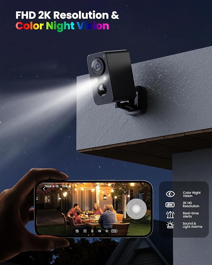 BECAMSO Security Cameras Wireless Outdoor Battery: 180° Horizontal Camera for Home Security Battery WiFi Outside Surveillance Camera CCTV Cam System with Color Night Vision Motion Sensor