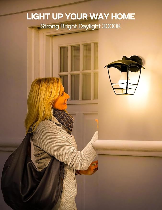 Dusk to Dawn Sensor LED Outdoor Light Bulb, Warm White 3000K, A19 13W(100 Watt Equivalent) Bright Porch Lighting, 1200LM, Auto-On/Off Photocell Sensor for Garage Yard Patio Garden- 2 Pack