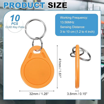 PATIKIL 10 Pcs 13.56MHz CUID Writable Rewritable Smart Key Fobs, Clone IC Key Fob Tags Blank Smart Card Key Classic 1K for Entry Access Control System, Orange