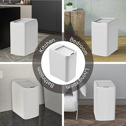 ELLO&ALLO Motion Sensor Trash Can 8 Gallon for Kitchen with Roll Up Lid, Automatic Touch Free High-Capacity Waste Bin White
