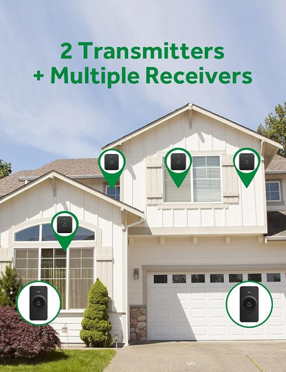 AVANTEK Wireless Doorbell, 1000 ft Range, 1 Button + 2 Receivers, Black