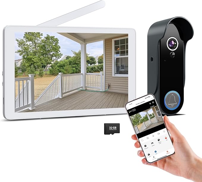 Wireless Doorbell Camera with 8" Screen Monitor Smart Video Doorbell Intercom System 1080P WiFi Door Bell Phone with Motion Detection, Night Vision, 2 Way Audio, Local Storage No Monthly Fee, Tuya App