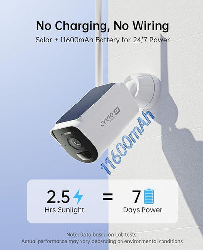 4K Solar Security Camera System Wireless Outdoor, 4-Cam Kit with Battery & Solar Power, CYVIO Long Range WiFi (Up to 700m), Color Night Vision, PIR Detection, No Subscription