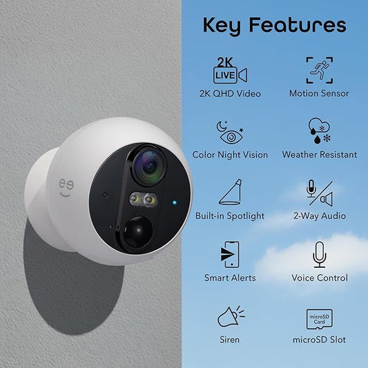 Geeni Perch 3MP Smart Magnetic Battery Camera – 2K HD Outdoor Wireless Security Camera with Color Night Vision, LED Spotlight, 2-Way Audio, & IP66 Weatherproof – Works with Alexa & Google Assistant