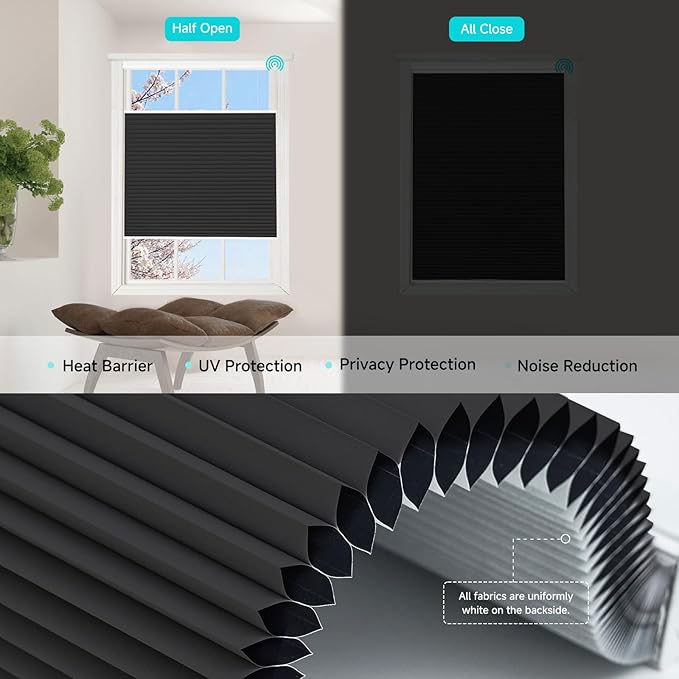 Motorized Top Down Bottom Up Cellular Shades with Remote, Custom Cordless Smart Honeycomb Blinds, Automatic Electric Blackout Window Blinds Compatible with Alexa Google for Home Office, Black