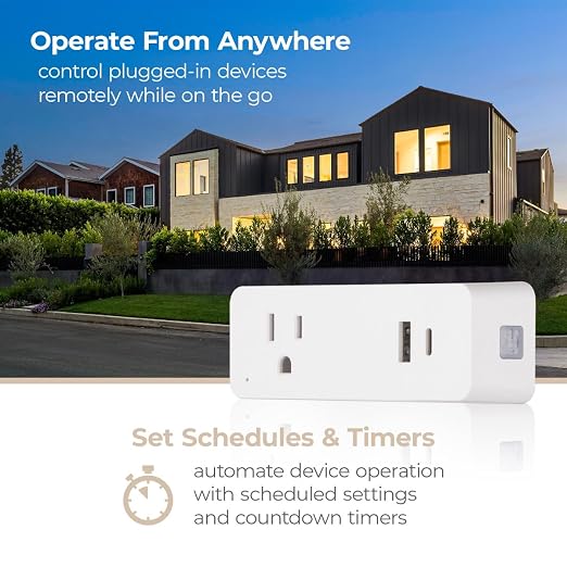 SmartHub 15A 1800W Non-Dimmable Single Outlet with USB-C and USB-A Smart Plug in White Works with iOS or Android APP