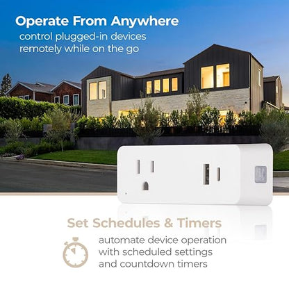 SmartHub 15A 1800W Non-Dimmable Single Outlet with USB-C and USB-A Smart Plug in White Works with iOS or Android APP