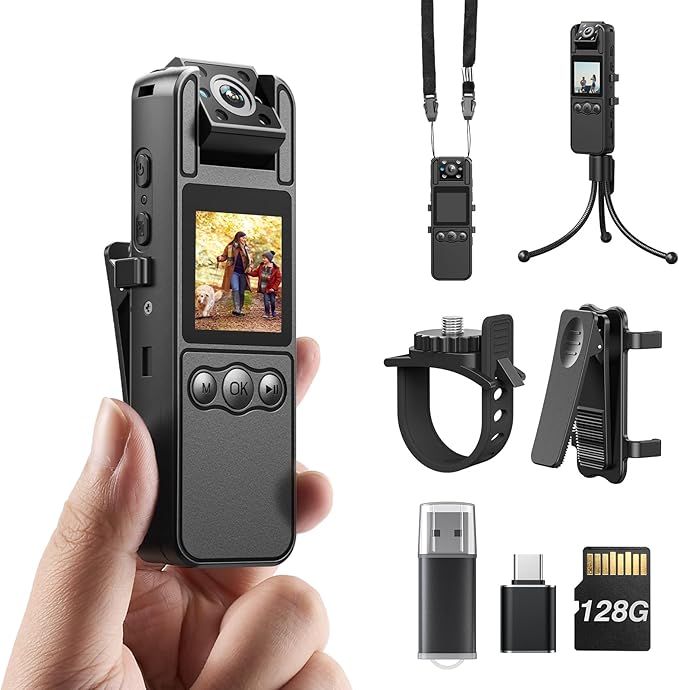 Z11 Body Camera with Audio and Video Recording, 128GB Small Body Cam with 180° Rotating Lens, 6HR Battery & Night Vision, Wearable Camera for Pet, Home, Office, Security Police Law Enforcement