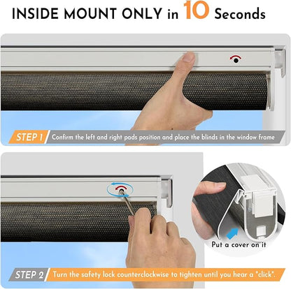 Persilux Smart Motorized Blinds with Remote, No Drill Automatic Roller Shades for Indoor Windows, Light Filtering Linen Fabric, Electric Blinds for Windows, Weave Blend Coal C162-8, Custom Size