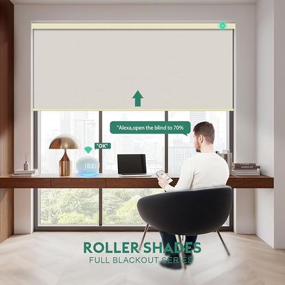 Motorized Blinds with Remote [100% Blackout & Silent Motor] Smart Blinds Compatible with Alexa Google HomeKit, Electric Roller Shades for Indoor Windows, Customized Size, Shimmer Solar Gold