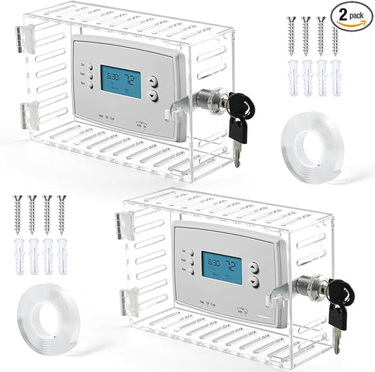 Lock Box With Key, 2Pack Universal Acrylic Cover for Goole Nest and Honeywell Home Thermostats, Large Guards for Wall Thermostats 5.9"*4"*2.5" or Smaller