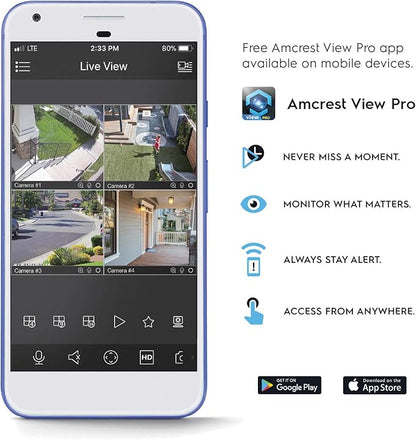Amcrest 5MP Security Camera System, 4K 8CH PoE NVR, (4) x 5-Megapixel 2.8mm Wide Lens Weatherproof Metal Vandal Dome PoE IP Cameras, Pre-Installed 2TB Hard Drive, NV4108E-IP5M-D1188EW4-2TB (White)