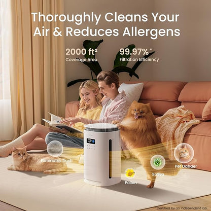 Provirtec Air Purifier for Home Pets, End Odor, Pet Floating Fur/Dander Worries, 4-Side Wide Intake, H13 True HEPA, Auto/Pet Mode & Washable Pre-Filter,Ultra Quiet for Bedroom/Large Room