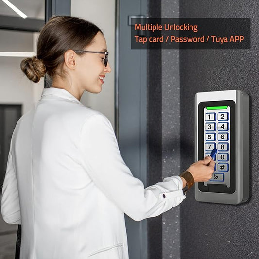 Wireless WiFi Access Control Keypad, Metal Stand-Alone Door Access Control System, EM Card Reader, Weatherproof, Backlight, TUYA Wireless Entry Security Access Controller for Garage Door, Gate Opener