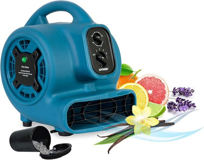 XPOWER Freshen Aire P-260NT 1/4 HP, 925 CFM, 4 Speeds Mini Mighty Scented Air Mover, Utility Fan, Dryer, Blower with Ionizer and Timer, Blue