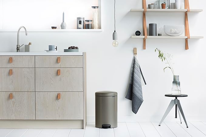 Brabantia Step-On Trash Can | Platinum | 5.3 Gallon / 20L | Bathroom, Bedroom, Office Trash Can with Light Pedal Opening, Handle & Removable Inner Bucket | 11.4 x 15 x 18.4 | + Trash Bags