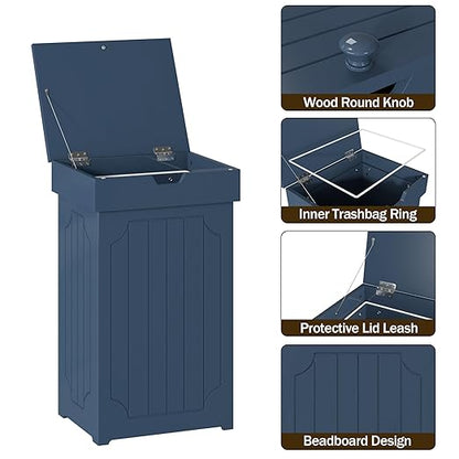 Function Home Trash Can Cabinet, 13 Gallon Kitchen Garbage Can, Wood Recycling Trash Bin, Freestanding Dog Proof Trash Can, Farmhouse Trash Cabinet with Lid for Home Kitchen Bathroom, Blue