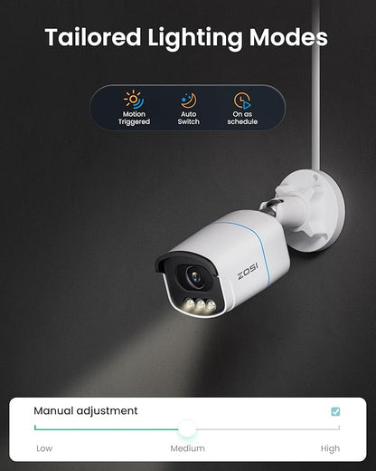 ZOSI C186 4K Add on PoE Security Camera,True Color Night Vision,8MP Outdoor Indoor CCTV,Aurora Lux,Person/Vehicle Detection,2-Way Audio,Spotlight Siren(Only Compatible Same Brand 4K PoE NVR)