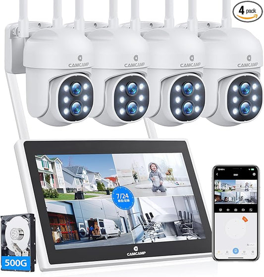 Camcamp Wireless Security Camera System with Monitor,10x Zoom 5MP Dual Lens Security Camera Outdoor with Night Vision,Motion Detection,Expandable 10CH 4K NVR.for Home Surveillance Kits Indoor/Outdoor