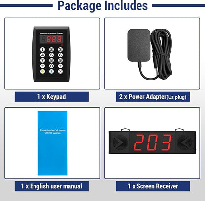 Wireless Queue Calling System with Voice Broadcast Three-Digit Screen, Remote Control Keyboard Waiting Number System for Restaurant,Cafe,Hospital,Bank,Home,Bar(Plug in to Use)