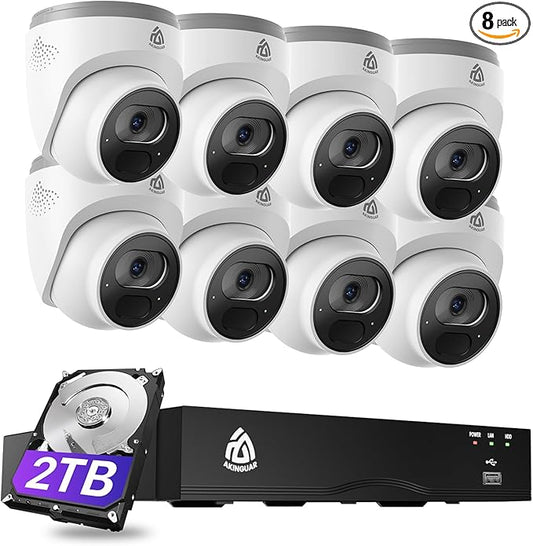 Smart 4K PoE Security Camera System, 8pcs 4K 8MP Wired PoE IP Cameras with Person/Vehicle Detection, 8CH NVR with 2TB HDD, 2-Way Audio, 100ft IR Night Vision, 24/7 Recording