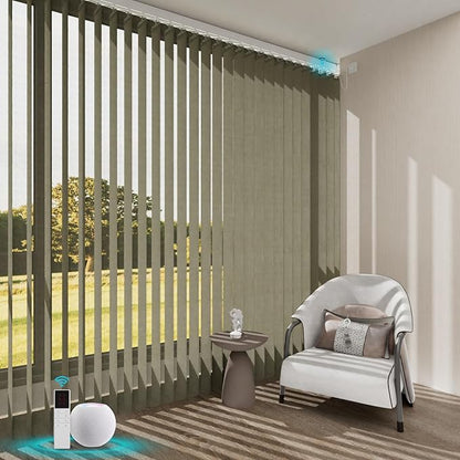 Motorized Sheer Vertical Blinds Work with Alex Google Home, Light Filtering Smart Vertical Blind Sliding Door Blinds Remote Control Blinds for Sliding Glass Door Customize(Elegant Khaki)