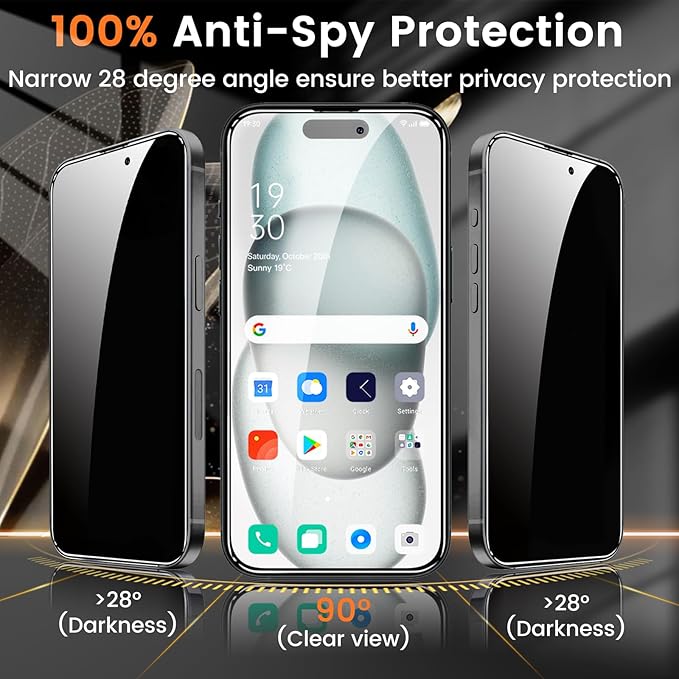 Lesakit 4+4 Pack Privacy Screen Protector for iPhone 15 Plus 6.7-Inch with 4 Pack Camera Lens Protector, Anti Spy Tempered Glass Film 9H Hardness Case Friendly