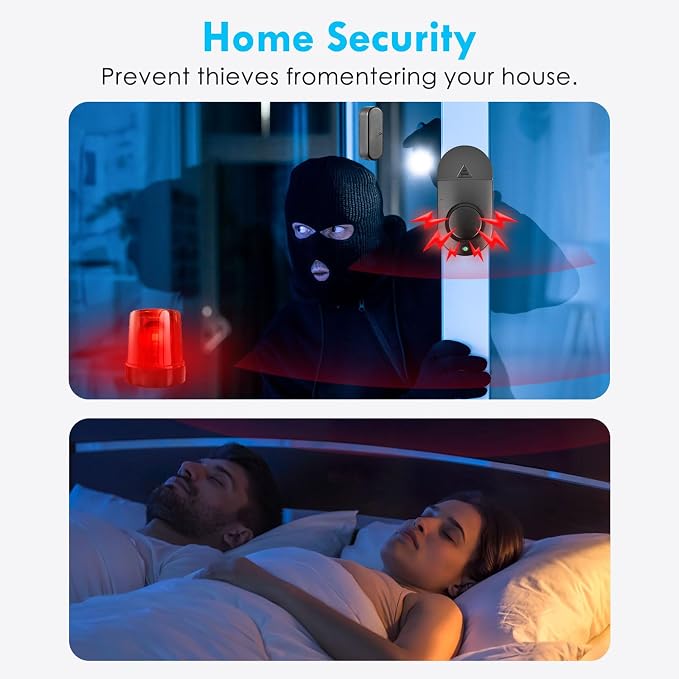 120DB High Decibel Door Window Alarms for Home Security, Toddler Child Safety Entry Open Alert Door Chime, Anti Intrusion Sensor for Household Store Apartment Garage, 10 Pack Black