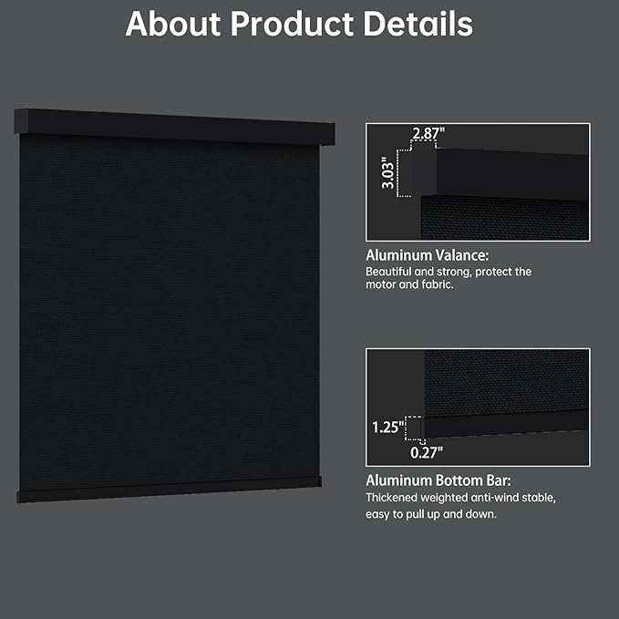 Motorized Blinds with Remote, Blackout Smart Blinds for Windows Automatic Roller Shades Compatible with Alexa, Motorized Shades Customized for Bedroom Home Office (Blackout-Vinyl Black)