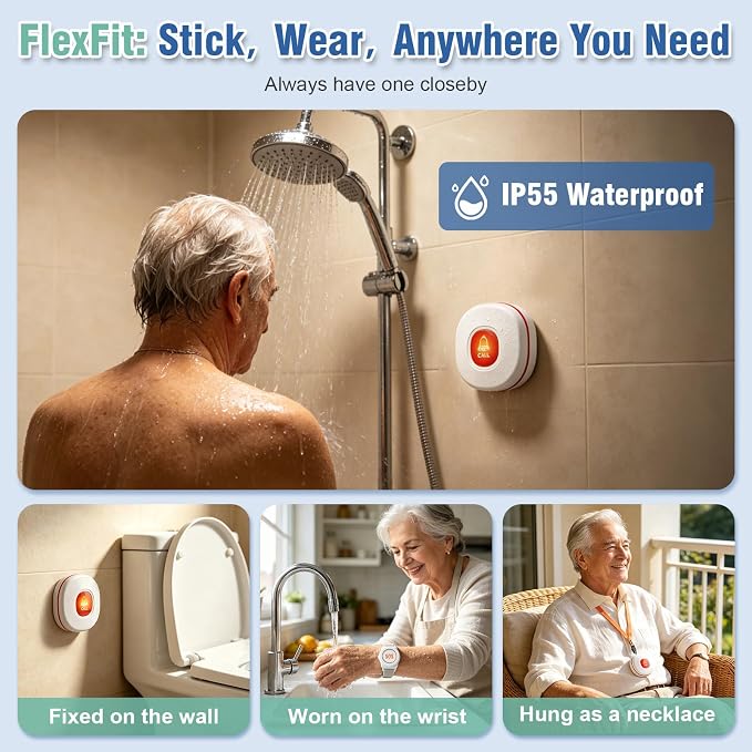 DAYTECH WiFi Caregiver Call Button Calls Phone, 1Button 1 Wrist 2 Receiver | Emergency Button for Seniors with App Alert, 2.4GHz WiFi Only, Senior Alarm Home Care, Bedside Bathroom Use