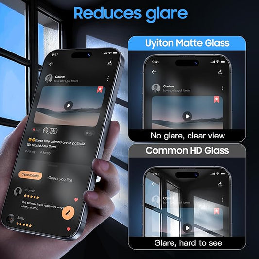 Uyiton Compatible with iPhone 16 Pro Max Matte Screen Protector - Anti-Fingerprint Shatterproof Full Coverage Smooth as Silk 9H Tempered Glass Screen Cover, 2 Pack