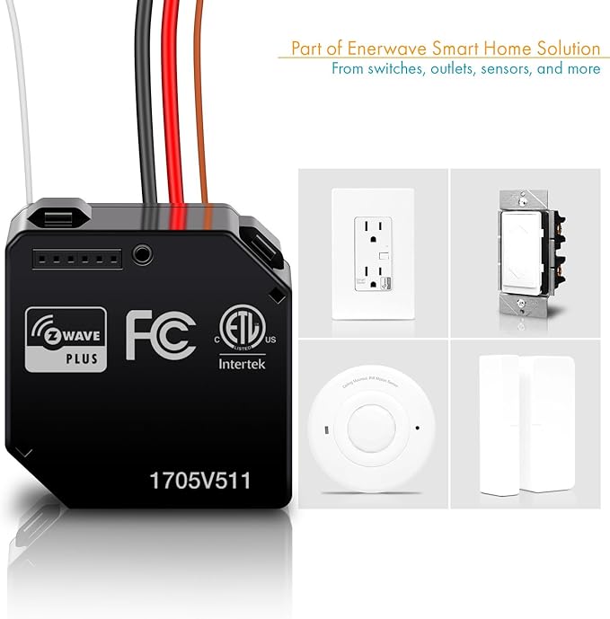 Z-Wave Plus Relay, Hidden Smart Switch Wireless Remote Control to Lights and Ceiling Fans, 120-277VAC, 10A, Neutral Wire Required, ZWN-RSM1-PLUS, Black, 2-Pack