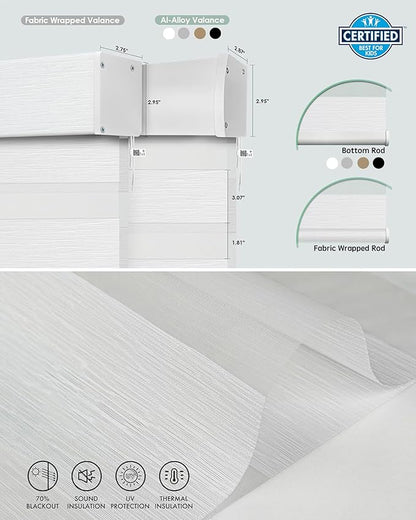 Yoolax Motorized Matter Zebra Blinds Compatible with Alexa, Google Home, Apple HomeKit, Room Darkening Smart Blinds, Light Control Horizontal Window Blind for Home (70% Shading Jacquard White)
