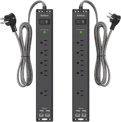 10Ft Surge Protector Power Strip - Extension Cord with Multiple Outlets, 5 Widely Outlets 4 USB Ports, Wall Mount, Flat Plug, Desk Charging Station for Home Office College Dorm Room Essentials