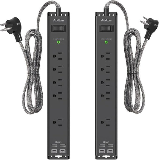 10Ft Surge Protector Power Strip - Extension Cord with Multiple Outlets, 5 Widely Outlets 4 USB Ports, Wall Mount, Flat Plug, Desk Charging Station for Home Office College Dorm Room Essentials