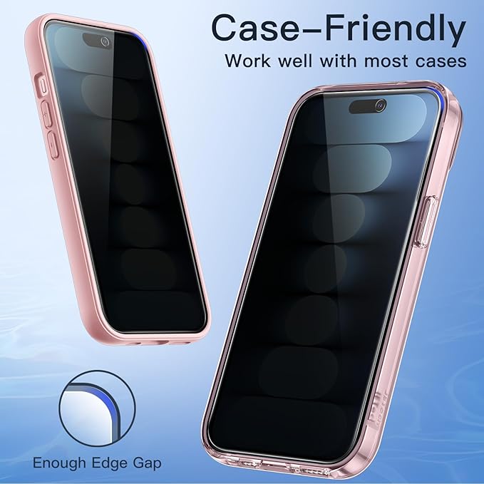 JETech Privacy Screen Protector for iPhone 15 6.1-Inch, Anti-Spy Tempered Glass Film with Easy Installation Tool, 2-Pack