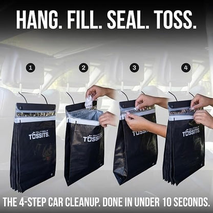 Tossits Recycled Disposable Car Trash Bags – Leakproof, Smell Proof Hanging Garbage Bags for Car, Truck, SUV, RV & Vehicle – Black, 42 Count Disposable Automotive Trash Bags