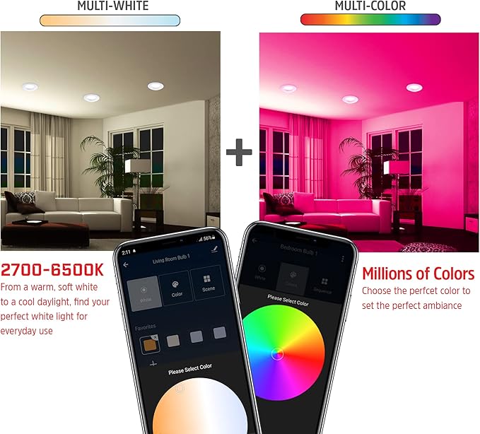 XTREME DIGITAL LIFESTYLE ACCESSORIES 2-Pack Energizer Smart WiFi Multi Color and Multi White 5”/6” LED Recessed Downlight BR30 E26 Screw Base 1100 Lumens 85W
