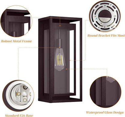 19" Bronze Outdoor Light Fixture, 2 Pack Large Size Outdoor Sconce Lights with Clear Glass Shade, Waterproof Porch Lighting Exterior Light Fixture for Front Door, Garage