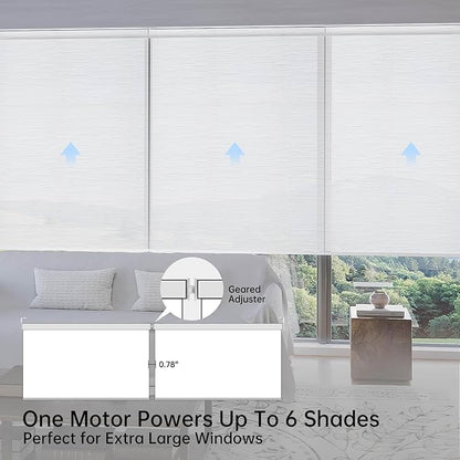 Motorized Coupled Shades, Light Filtering Smart Blinds for Large Windows Automatic Blinds Compatible with Alexa, Electric Roller Shades Customized for Living Room Home Office(Jacquard White)