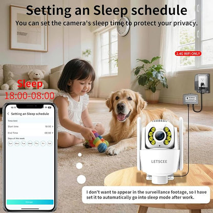 LETSCEE 4K 8MP Wired Outdoor Security Camera,Dual Power Options,Plug in,360° Pan 90° Tilt with Auto Tracking,Full Color Night Vision,2-Way Audio,Waterproof,24/7 Recording,2.4GHz WiFi Only