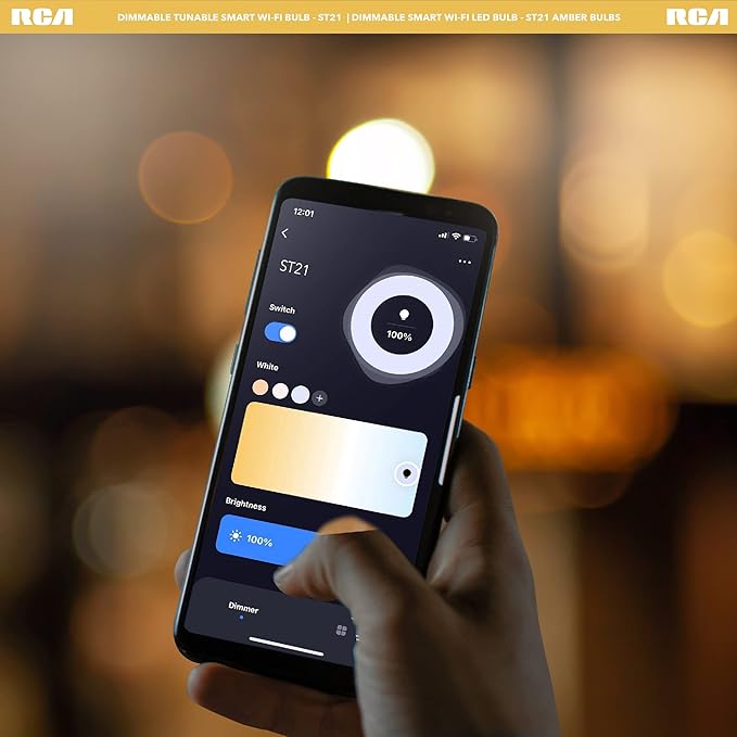 RCA WiFi Smart Light Bulb ST21 Vintage Amber LED, 8W 60W Equivalent, Dimmable & Tunable Edison Bulb, Alexa Devices & Google Home Compatible, E26 Smart Bulb for Bedroom Living Room