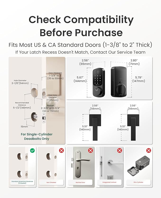DESLOC B200 Fingerprint Smart Lock with 2 Lever Handles, Keyless Entry Front Door Lock Set, Electronic Keypad Deadbolt, App Control, Auto Lock, Long Battery Life, Secure Home Access