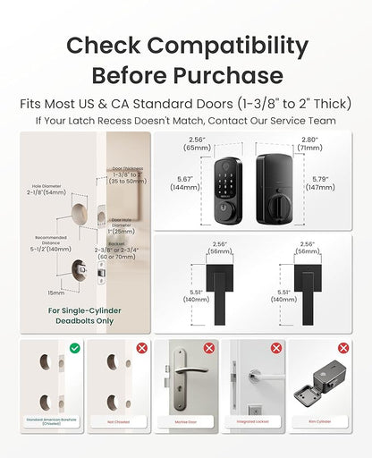 DESLOC B200 Fingerprint Smart Lock with 2 Lever Handles, Keyless Entry Front Door Lock Set, Electronic Keypad Deadbolt, App Control, Auto Lock, Long Battery Life, Secure Home Access