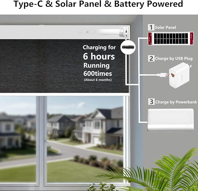 Motorized Light Filtering Roller Shades – Smart Electric Blinds for Living Room, Alexa Google Home Siri, Matter Compatible, Custom Window Shades, Cordless Rechargeable