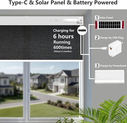 Motorized Light Filtering Roller Shades – Smart Electric Blinds for Living Room, Alexa Google Home Siri, Matter Compatible, Custom Window Shades, Cordless Rechargeable