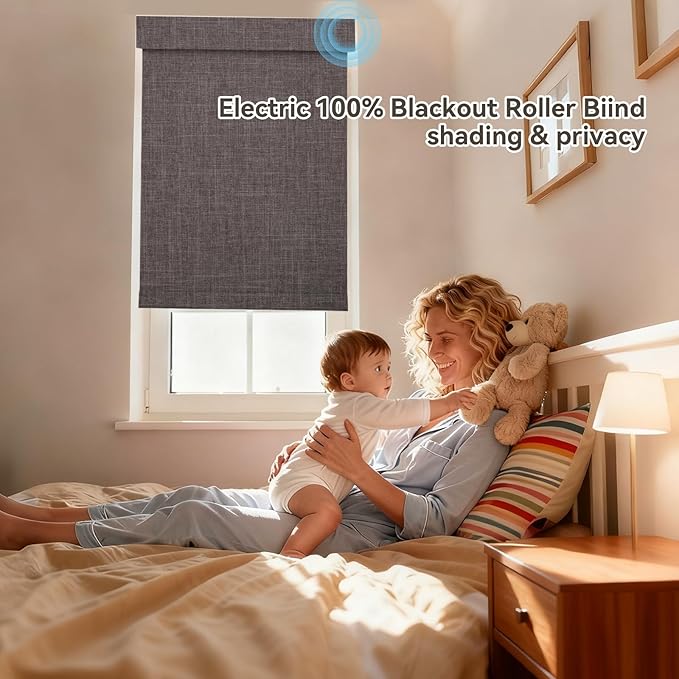 Smart Remote-Controlled Electric Roller Blinds,Motorized Blinds with Remote,100% Blackout Smart Roller Blinds Compatible with Apple Homekit Google Home and Alexa Via HUB (Dark Gray, W23''×H72'')